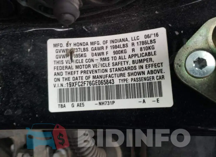 19XFC2F76GE065843 Photo# 12