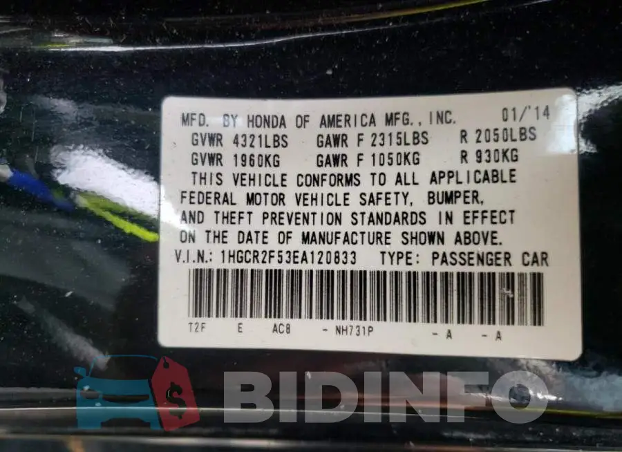 1HGCR2F53EA120833 Photo# 10