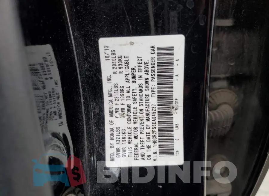 1HGCR2F56EA045237 Photo# 12