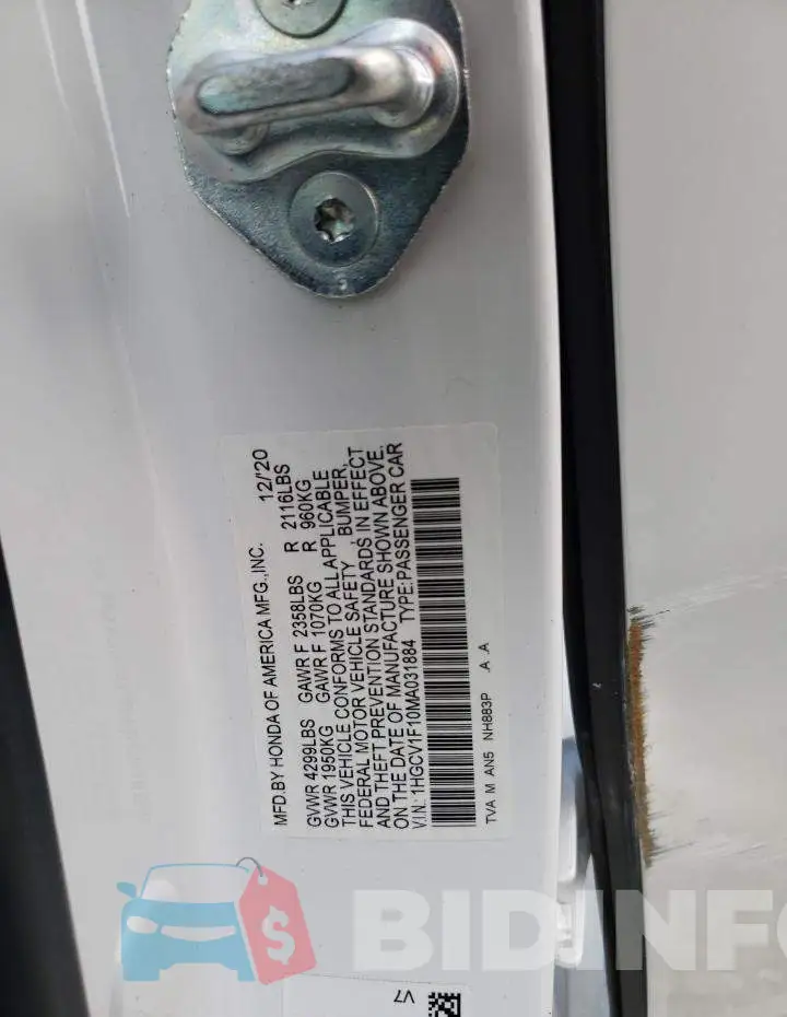 1HGCV1F10MA031884 Photo# 12