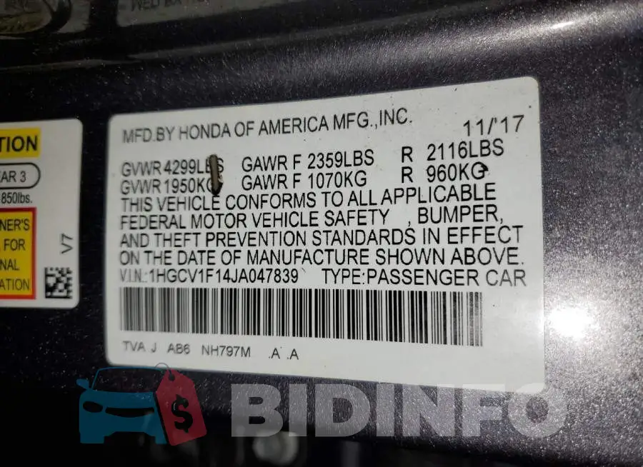 1HGCV1F14JA047839 Photo# 12