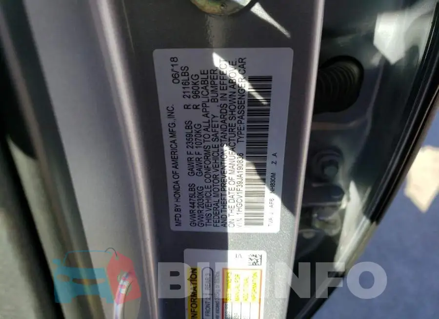 1HGCV1F39JA190836 Photo# 12
