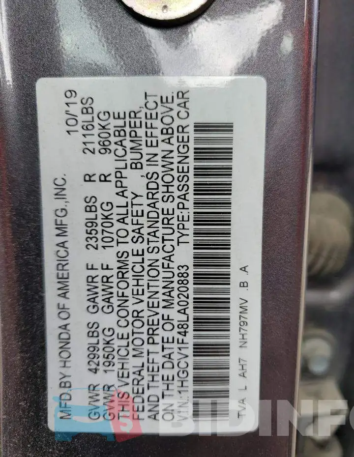 1HGCV1F48LA020883 Photo# 12