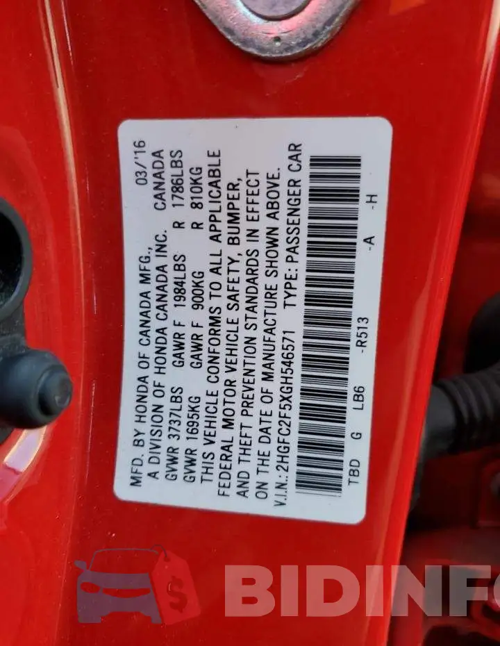 2HGFC2F5XGH546571 Photo# 12
