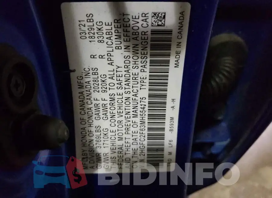 2HGFC2F63MH554175 Photo# 12