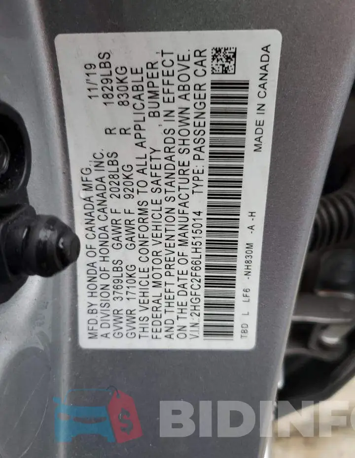 2HGFC2F66LH515014 Photo# 12