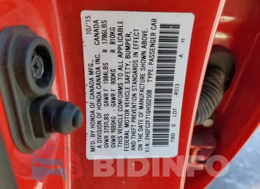 2HGFC2F71GH502508 Photo# 12