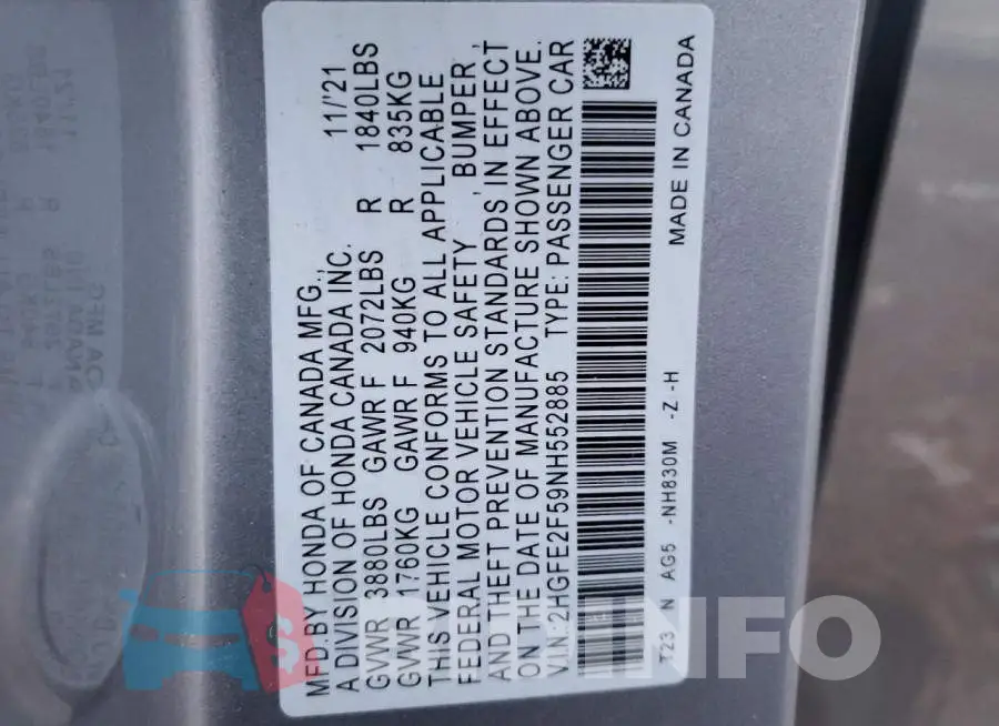 2HGFE2F59NH552885 Photo# 12
