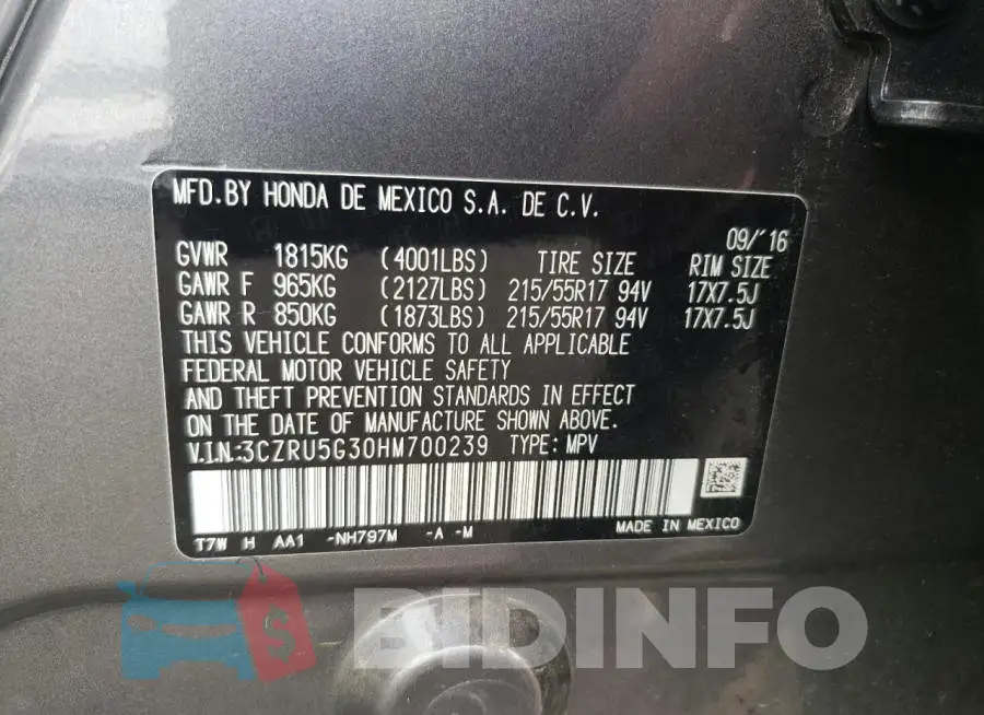 3CZRU5G30HM700239 Photo# 12
