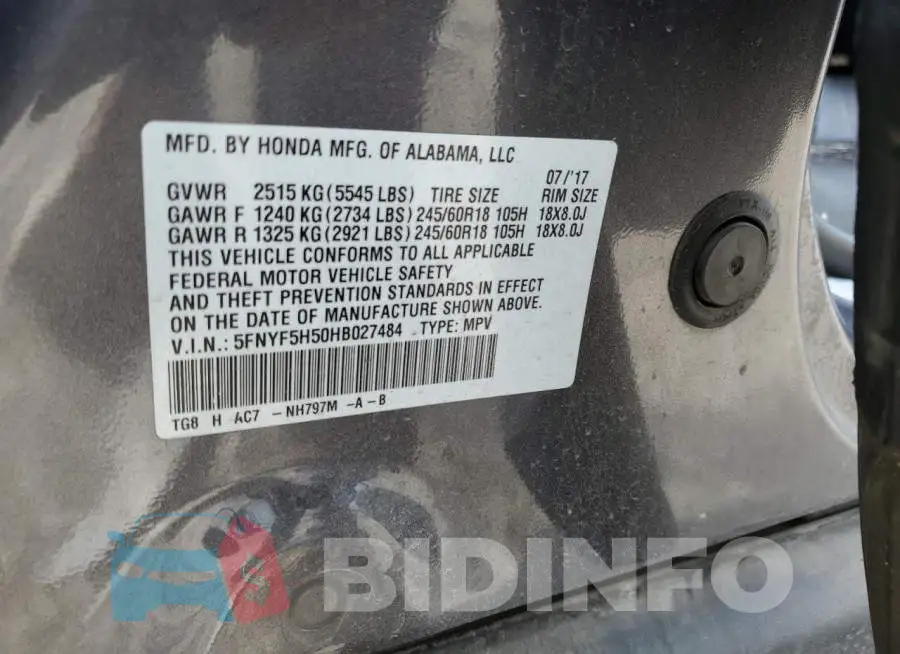 5FNYF5H50HB027484 Photo# 13