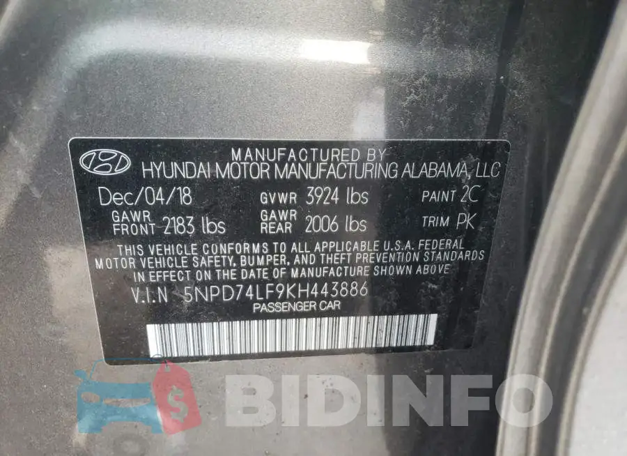 5NPD74LF9KH443886 Photo# 12