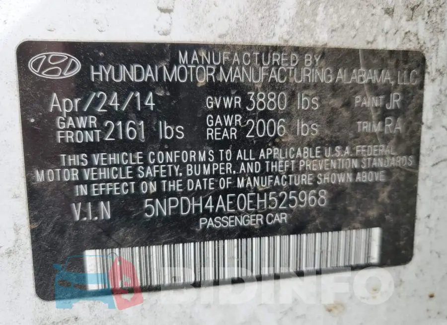 5NPDH4AE0EH525968 Photo# 13