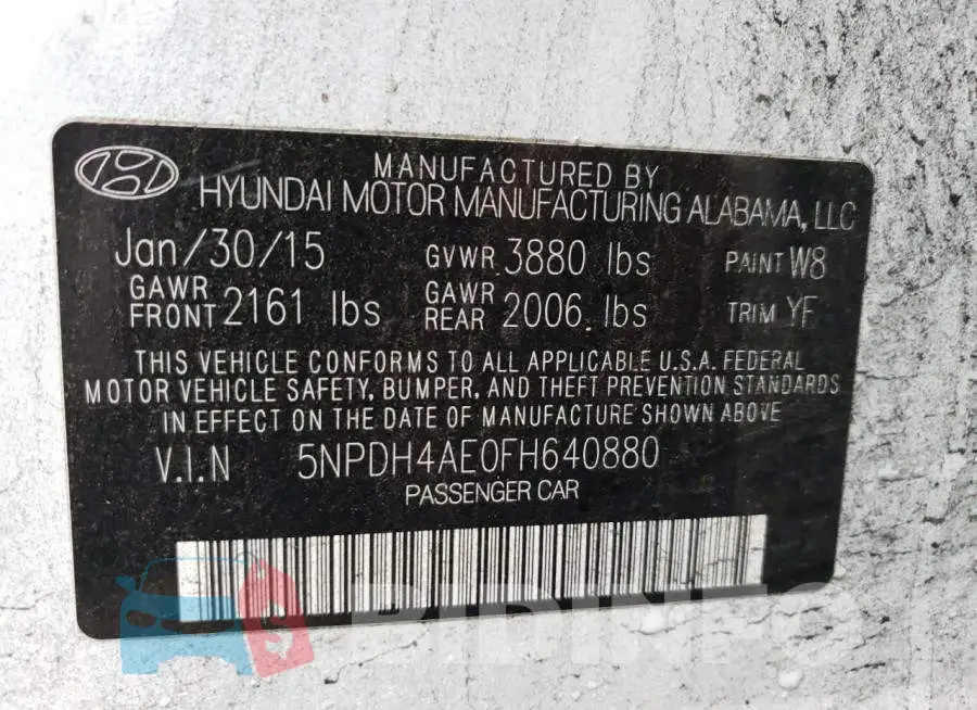 5NPDH4AE0FH640880 Photo# 12
