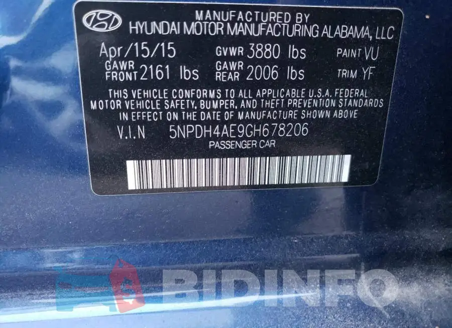 5NPDH4AE9GH678206 Photo# 10