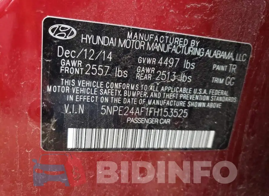 5NPE24AF1FH153525 Photo# 12