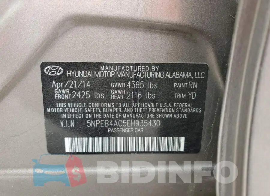 5NPEB4AC5EH935430 Photo# 12