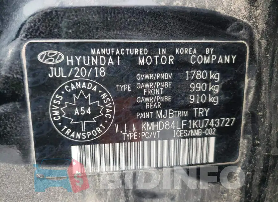 KMHD84LF1KU743727 Photo# 12