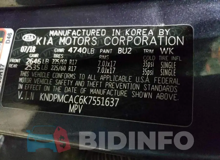 KNDPMCAC6K7551637 Photo# 14