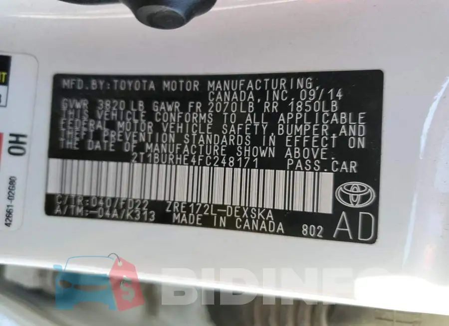 2T1BURHE4FC248171 Photo# 13