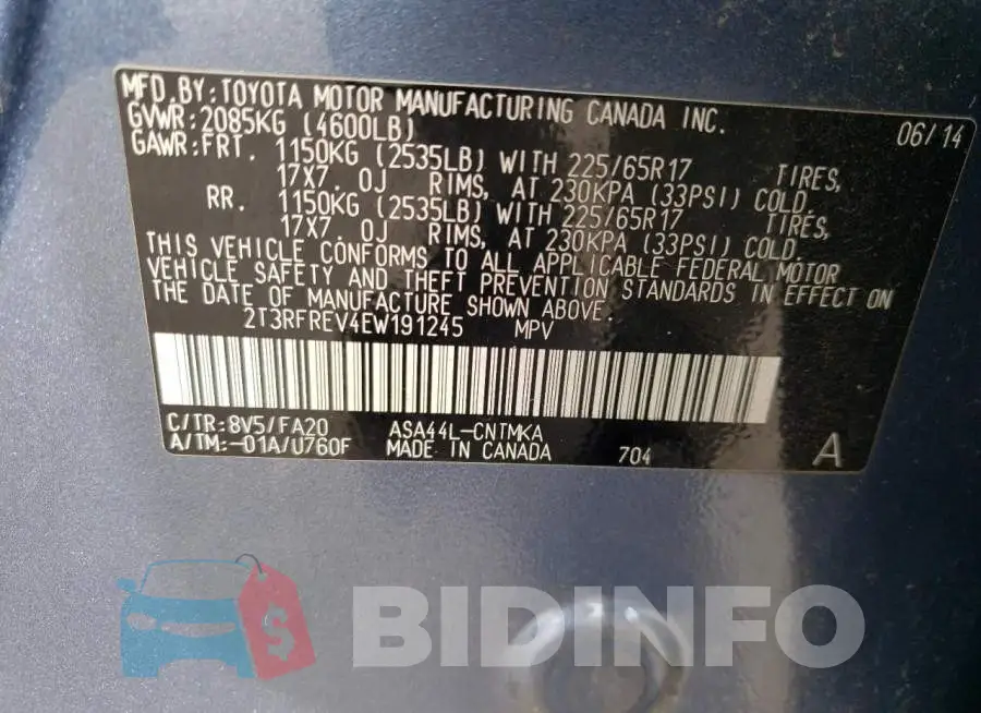 2T3RFREV4EW191245 Photo# 10