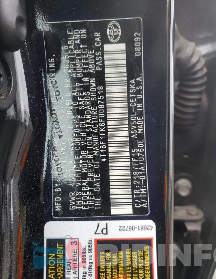 4T1BF1FK6FU087518 Photo# 12