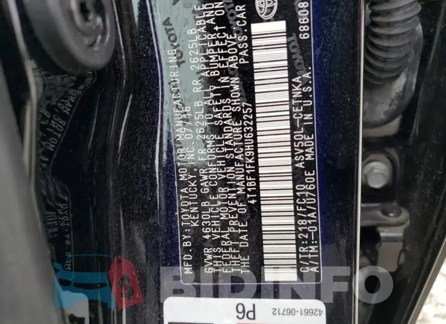 4T1BF1FK9HU632257 Photo# 10