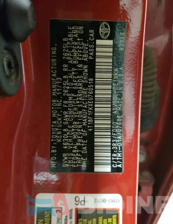 4T1BF1FKXEU760518 Photo# 12