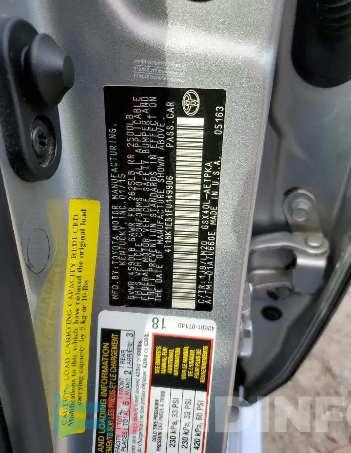 4T1BK1EB1FU149906 Photo# 12