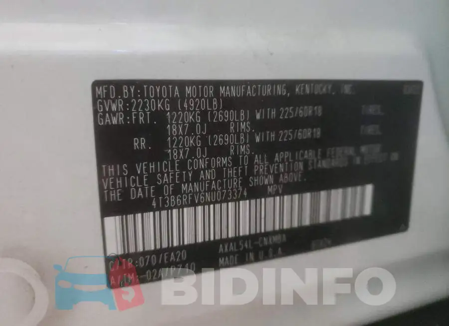 4T3B6RFV6NU073374 Photo# 13