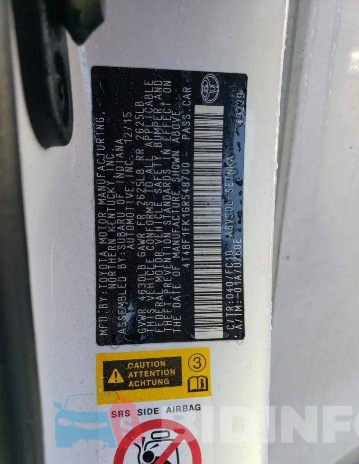 4T4BF1FK1GR548700 Photo# 10