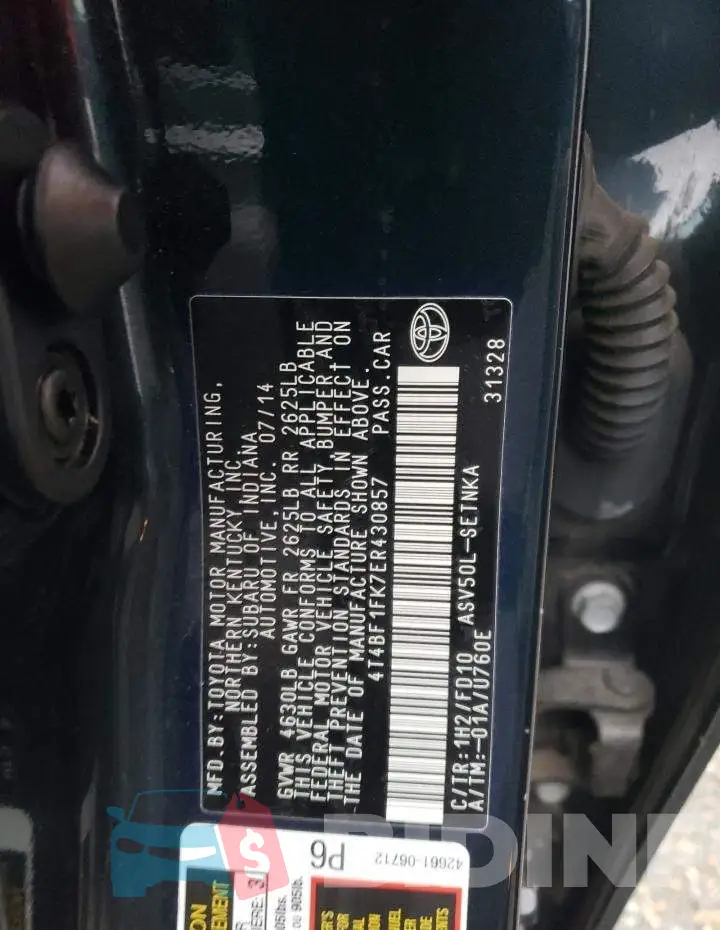 4T4BF1FK7ER430857 Photo# 12