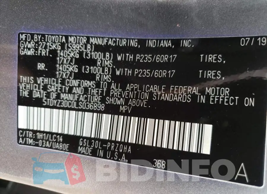5TDYZ3DC0LS036898 Photo# 13