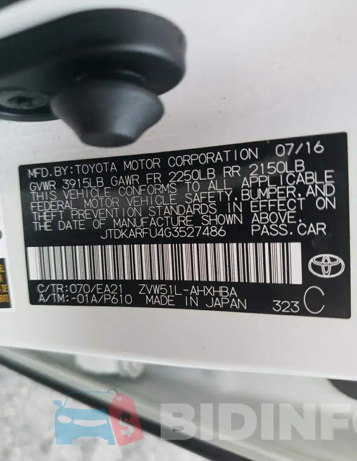 JTDKARFU4G3527486 Photo# 13