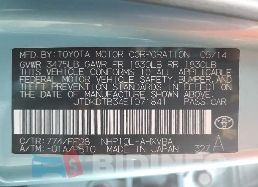 JTDKDTB34E1071841 Photo# 12