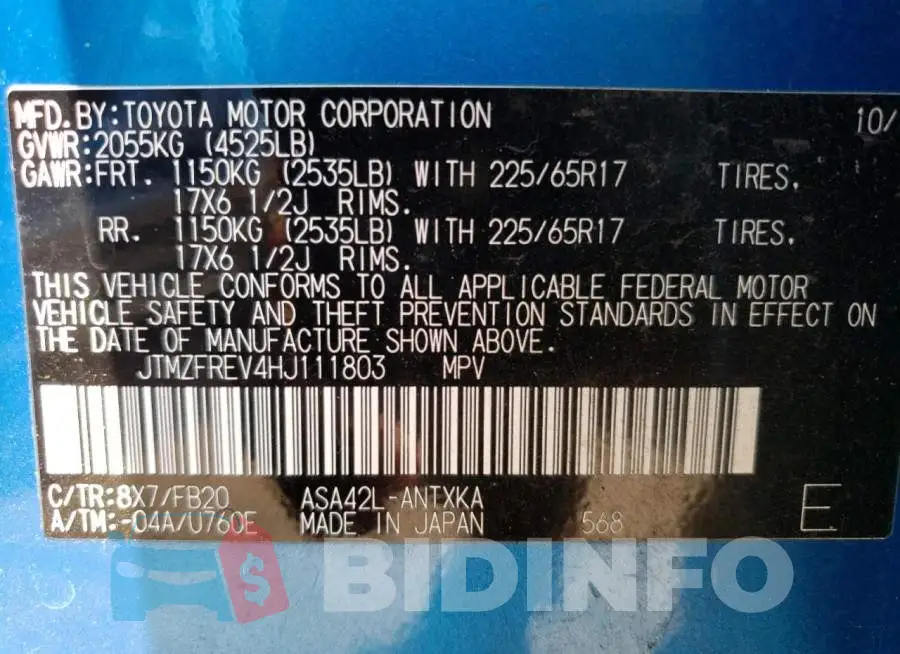 JTMZFREV4HJ111803 Photo# 13