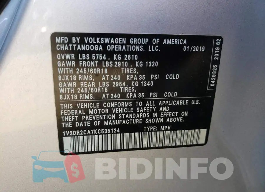 1V2DR2CA7KC535124 Photo# 10