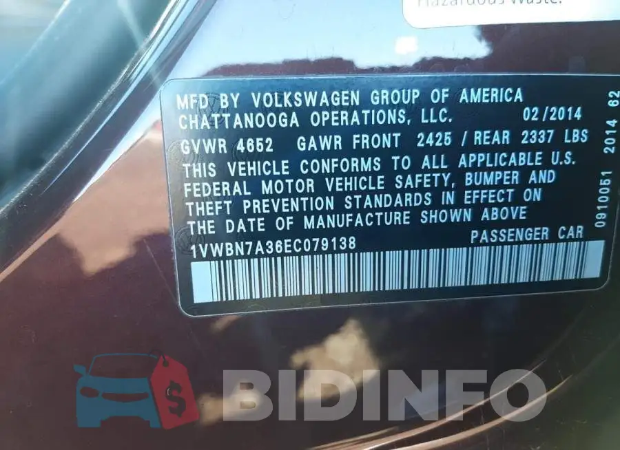 1VWBN7A36EC079138 Photo# 12