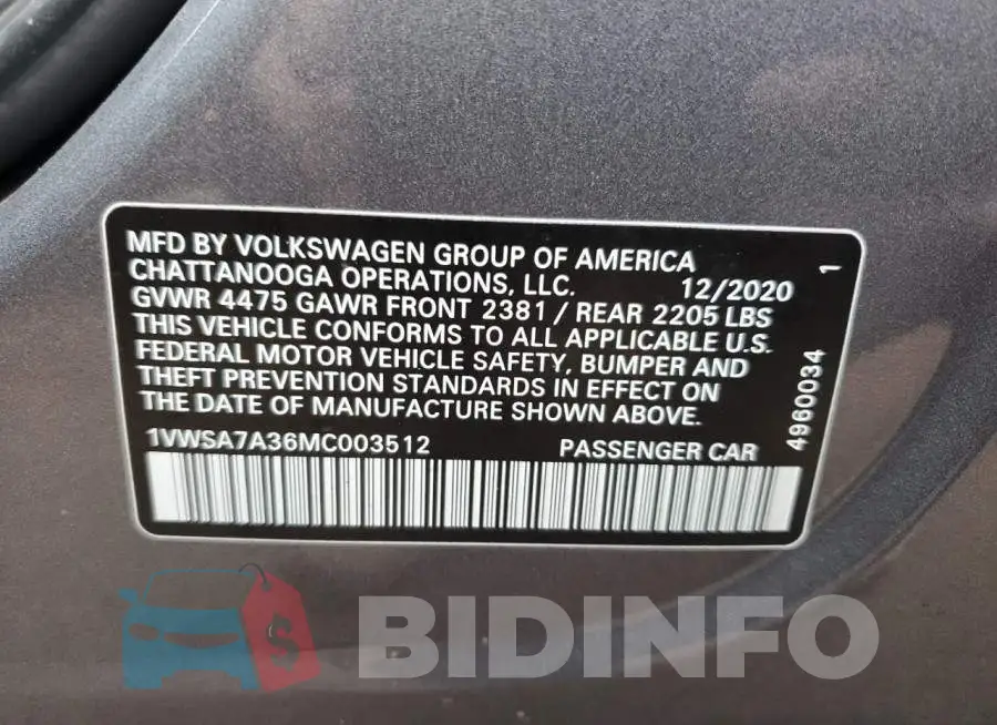 1VWSA7A36MC003512 Photo# 12