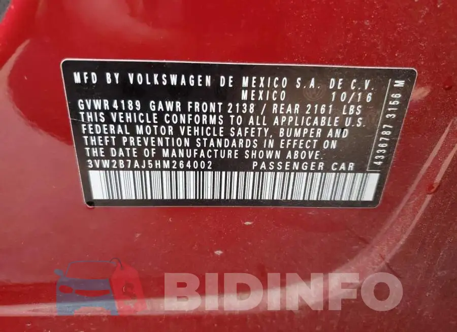 3VW2B7AJ5HM264002 Photo# 13