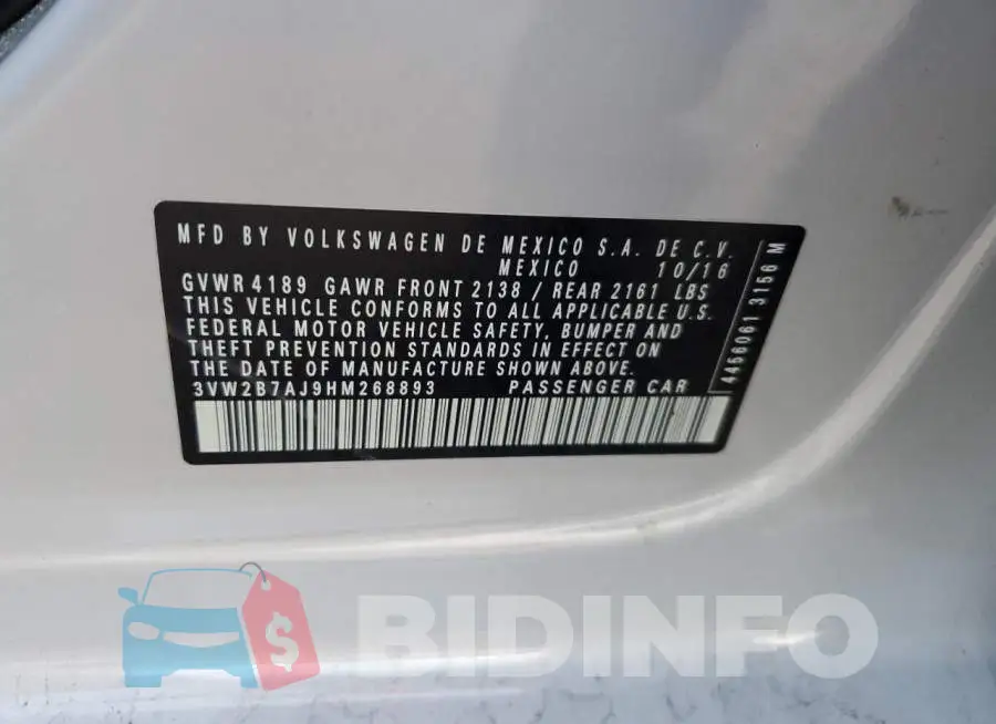 3VW2B7AJ9HM268893 Photo# 12