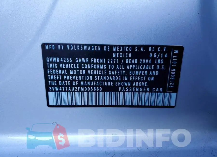 3VW4T7AU2FM005660 Photo# 12