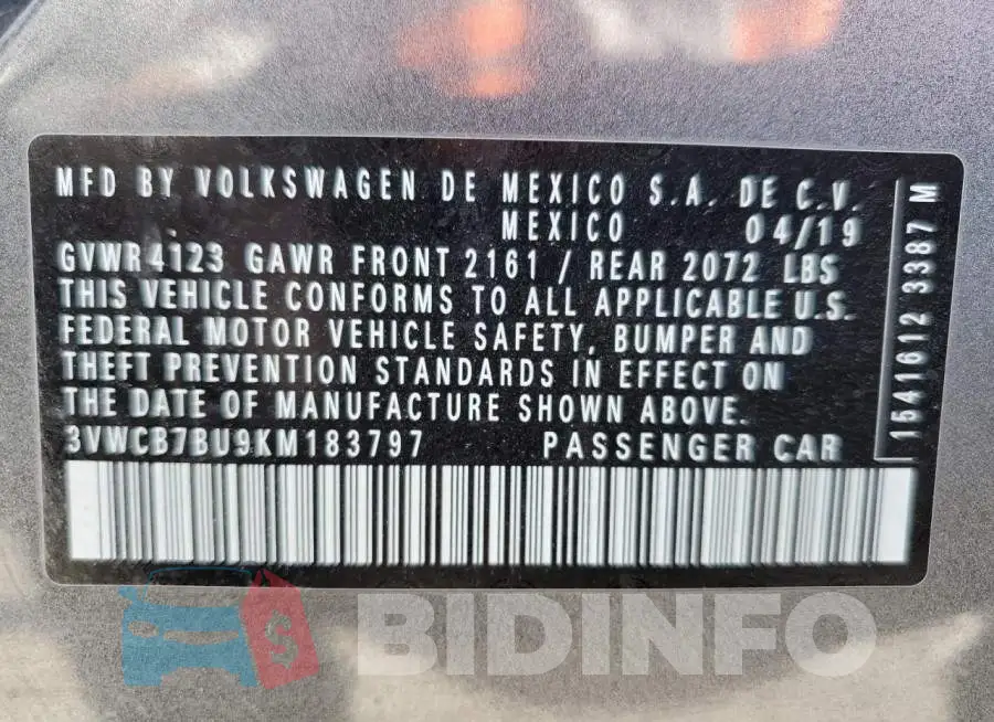 3VWCB7BU9KM183797 Photo# 12