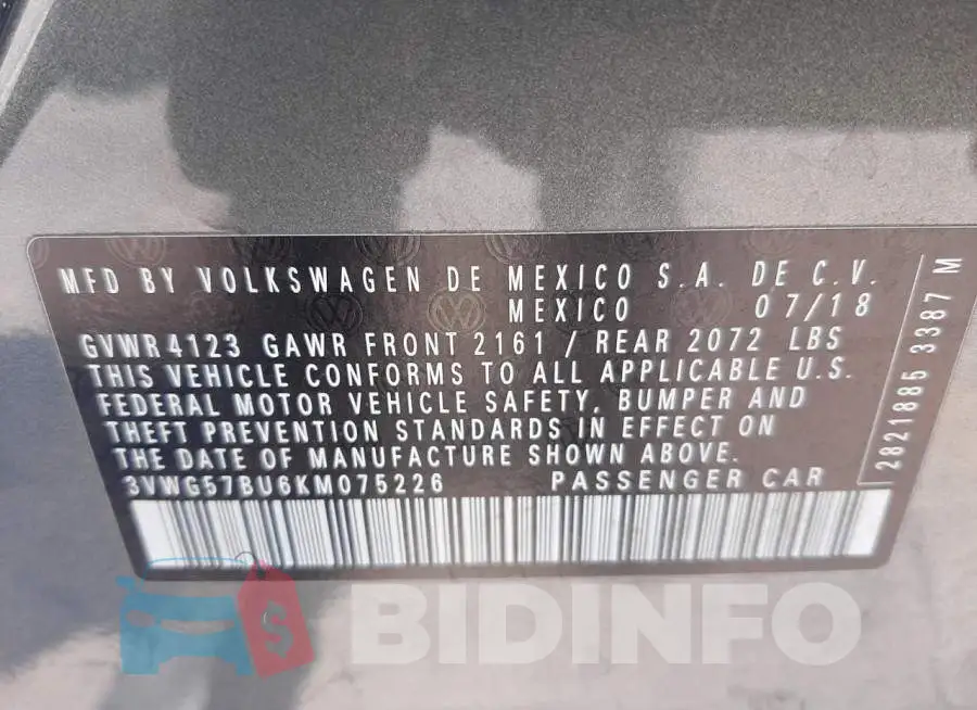 3VWG57BU6KM075226 Photo# 10