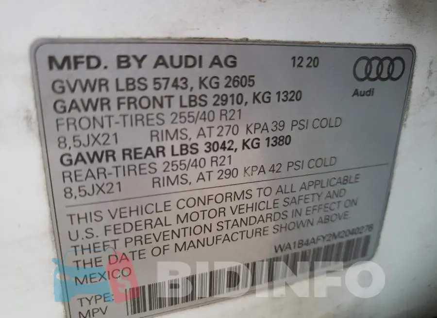 WA1B4AFY2M2040276 Photo# 13
