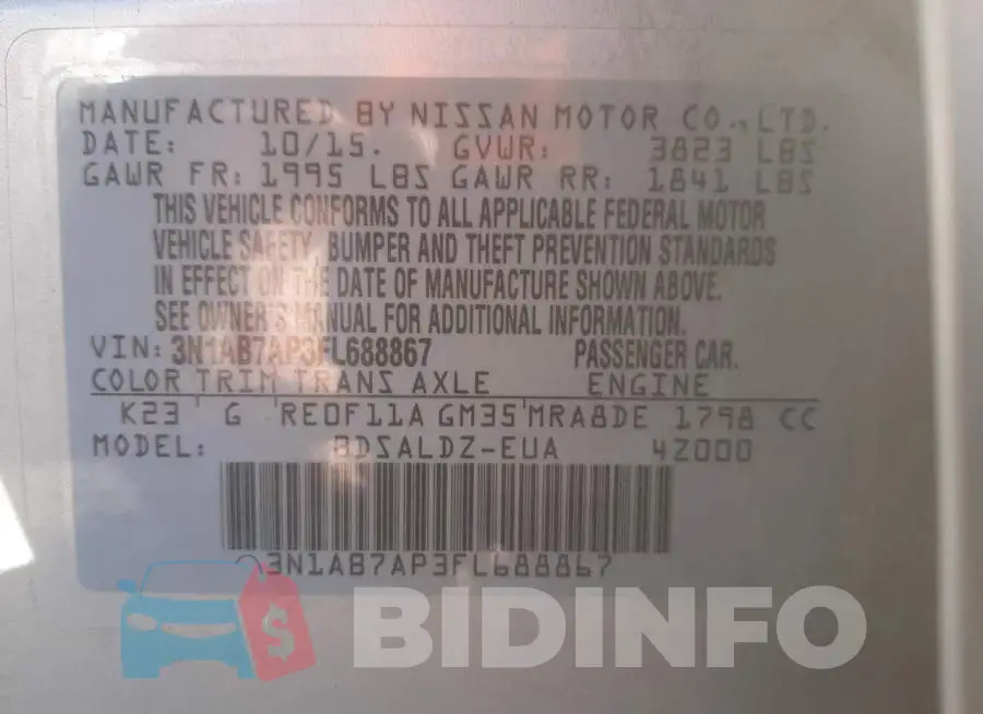 3N1AB7AP3FL688867 Photo# 13
