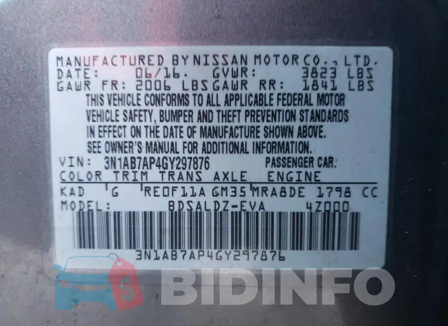 3N1AB7AP4GY297876 Photo# 12