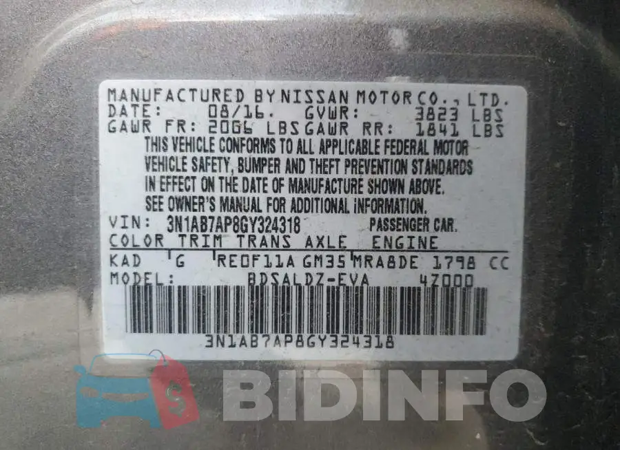 3N1AB7AP8GY324318 Photo# 12