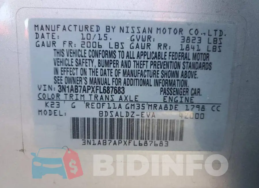 3N1AB7APXFL687683 Photo# 13
