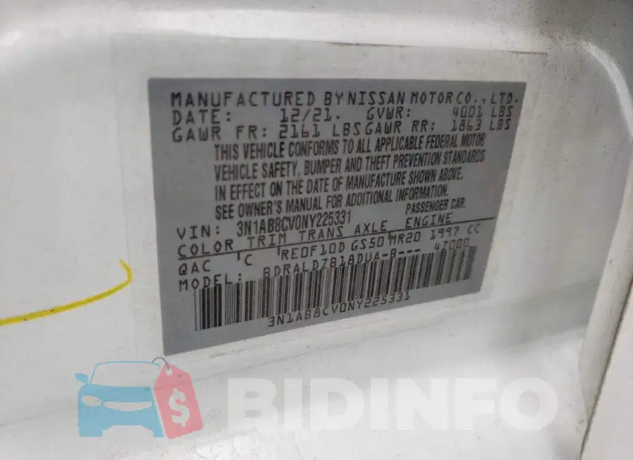 3N1AB8CV0NY225331 Photo# 13