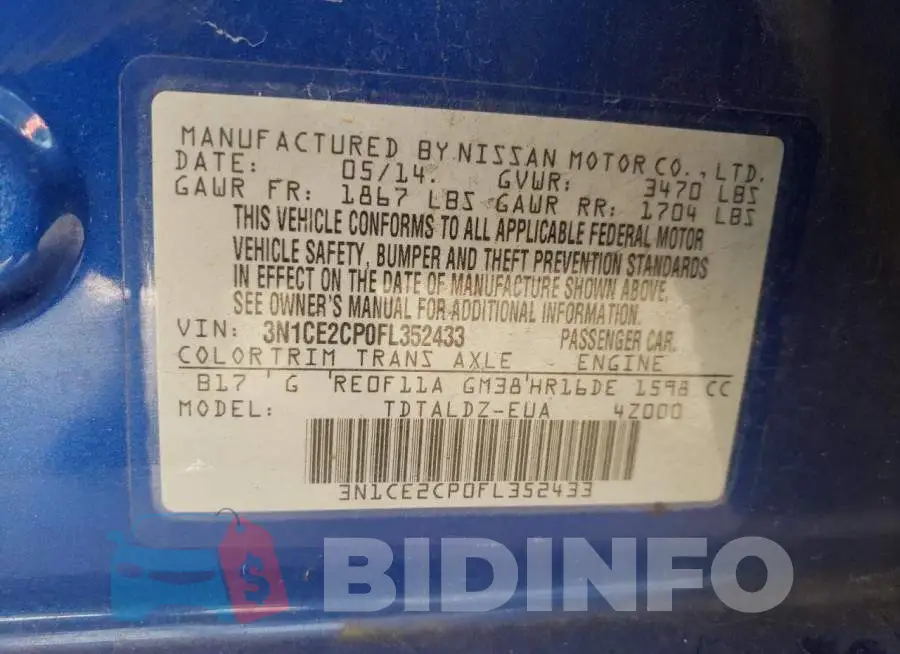 3N1CE2CP0FL352433 Photo# 12